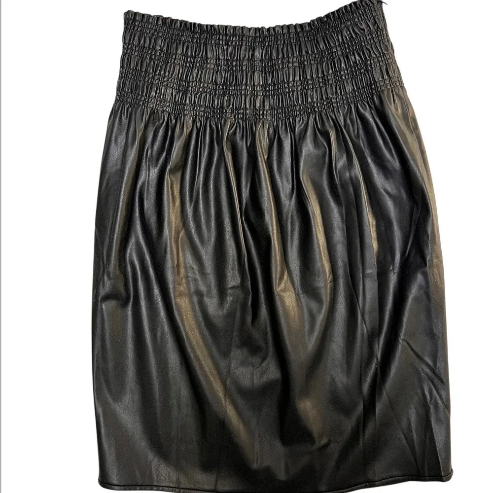 Proenza Schouler Black Vegan Leather Smocked Midi Skirt Office Siren Old Money S